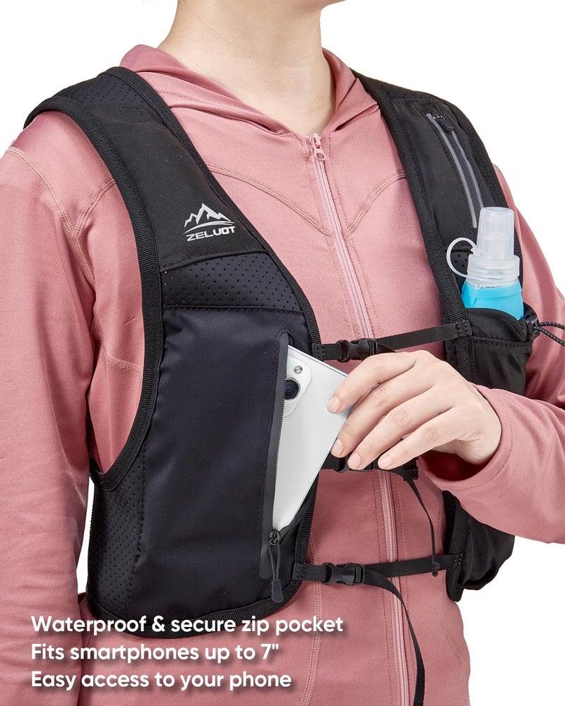 Zelvot Running Vest for Women Men, USA Original Patent, Adjustable Chest Straps Running Hydration Vest with 500ml Soft Flask and Phone Holder, Lightweight Reflective Hydration Backpack - Image 4